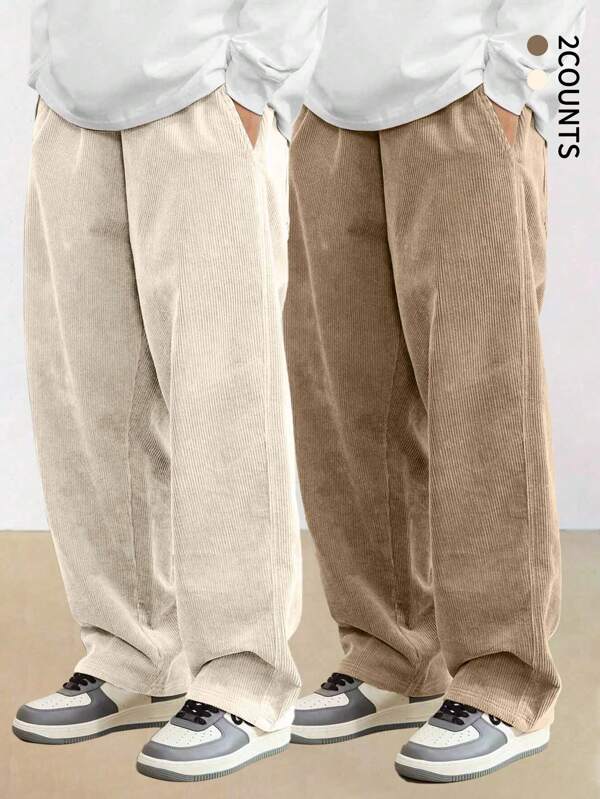 2pcs/Set Corduroy Straight Leg Casual Pants, Loose Fit Versatile Sweatpants For Men, Spring Autumn, Fall/Winter Clothes