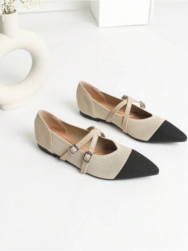 Women's Flat Shoes Breathable Knitted Fashionable Strap Comfortable Non Slip Shoes 2024 New Model