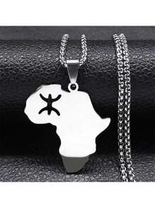 Berber Africa Map Necklace For Women, Men Stainless Steel Gold/Silver Color Stunning Lettering Kabyle Berber Necklace