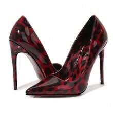 Panterkowe szpiczaste wysokie obcasy szpilki duże rozmiary pojedyncze buty w stylu temperamentu seksowne buty damskie - Czerwony - Zobacz 1