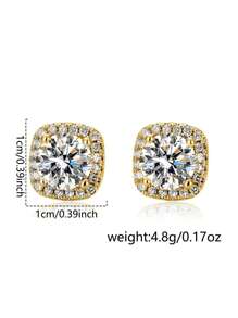2pcs Men's Fashion Square Zirconia Stud Earrings, Bling Bling Rhinestone Earrings, Christmas, New Year, Valentine's Day Holiday Gift