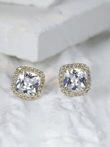 2pcs Men's Fashion Square Zirconia Stud Earrings, Bling Bling Rhinestone Earrings, Christmas, New Year, Valentine's Day Holiday Gift