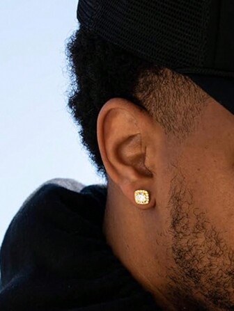 2 件男士时尚方形锆石耳钉，闪亮水钻耳环，圣诞节、新年、情人节节日礼物