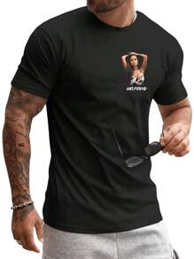 Customized Personalized Men's Loose Round-Neck Casual T-Shirt - Add Your Own Images And Your Text (Family Photo/Selfie/Pet Photo/Friend Photo/Lover Photo/Girlfriend Photo/Gifts/Logo For Couples/Customizable Tee For Husband Or Boyfriend Or Girlfriend,Birthday Present And Party) To Design Your Personalized Printed T-Shirt Stylish,Fashion,Hipster,Casual,Minimal Chic Personalized,Customized,Custom,Unique Guy Costumes,Capsule Wardrobe,Men Basic/Street Style Ideal Gifts