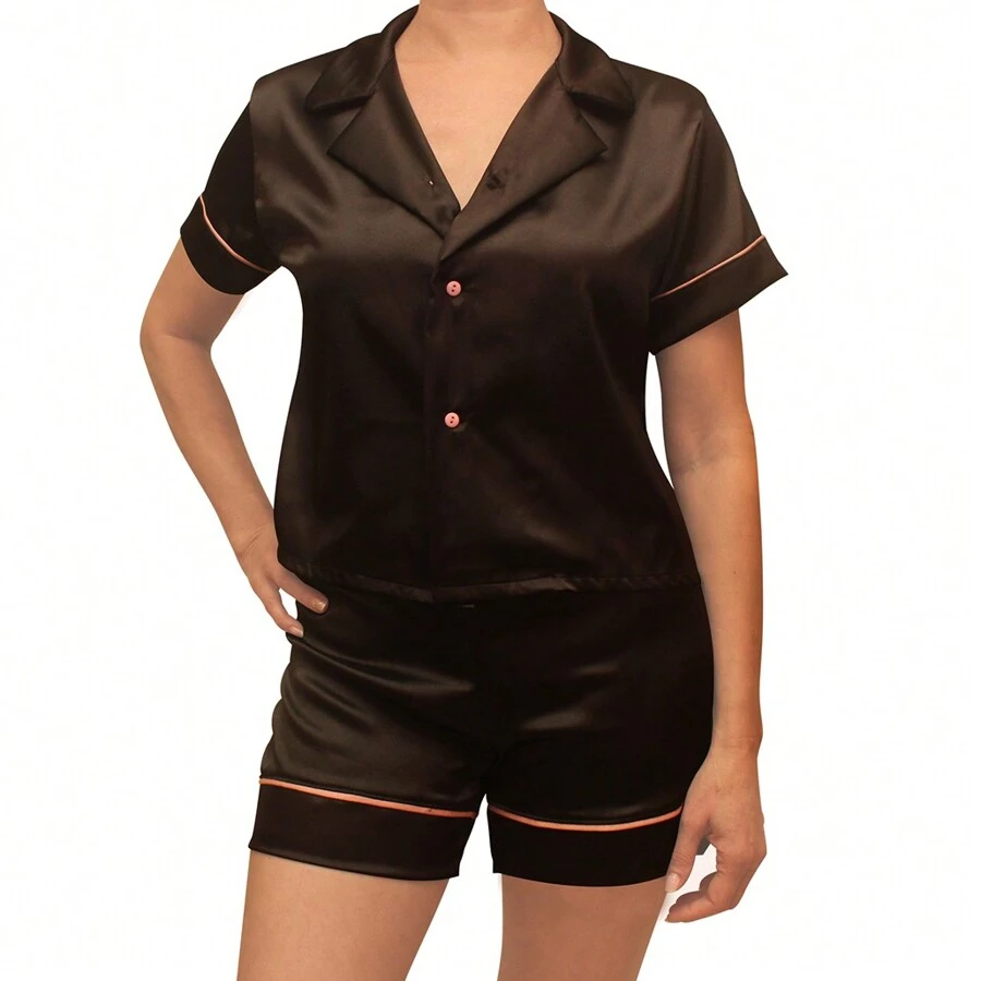 Pijama camisera de satin - Negro - Ver 1