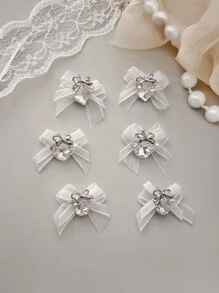 QPRETTY DU 5 piezas de adorno de uñas con doble lazo de cristal, gota cuadrada gruesa blanca y rosa, con terminado de malla doble y perforación