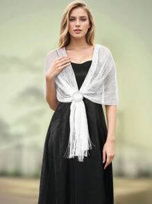 1 件女士新款金银线新娘伴娘婚礼派对礼服围巾披肩带胸针 - 彩色 - 查看 8