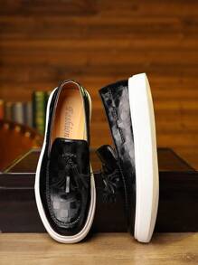 Men's Vintage-Inspired Slip-On Loafers - Non-Slip Rubber Sole, Faux Leather For All Seasons - 黑色 - 查看 2