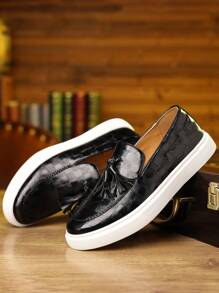 Men's Vintage-Inspired Slip-On Loafers - Non-Slip Rubber Sole, Faux Leather For All Seasons - 黑色 - 查看 4