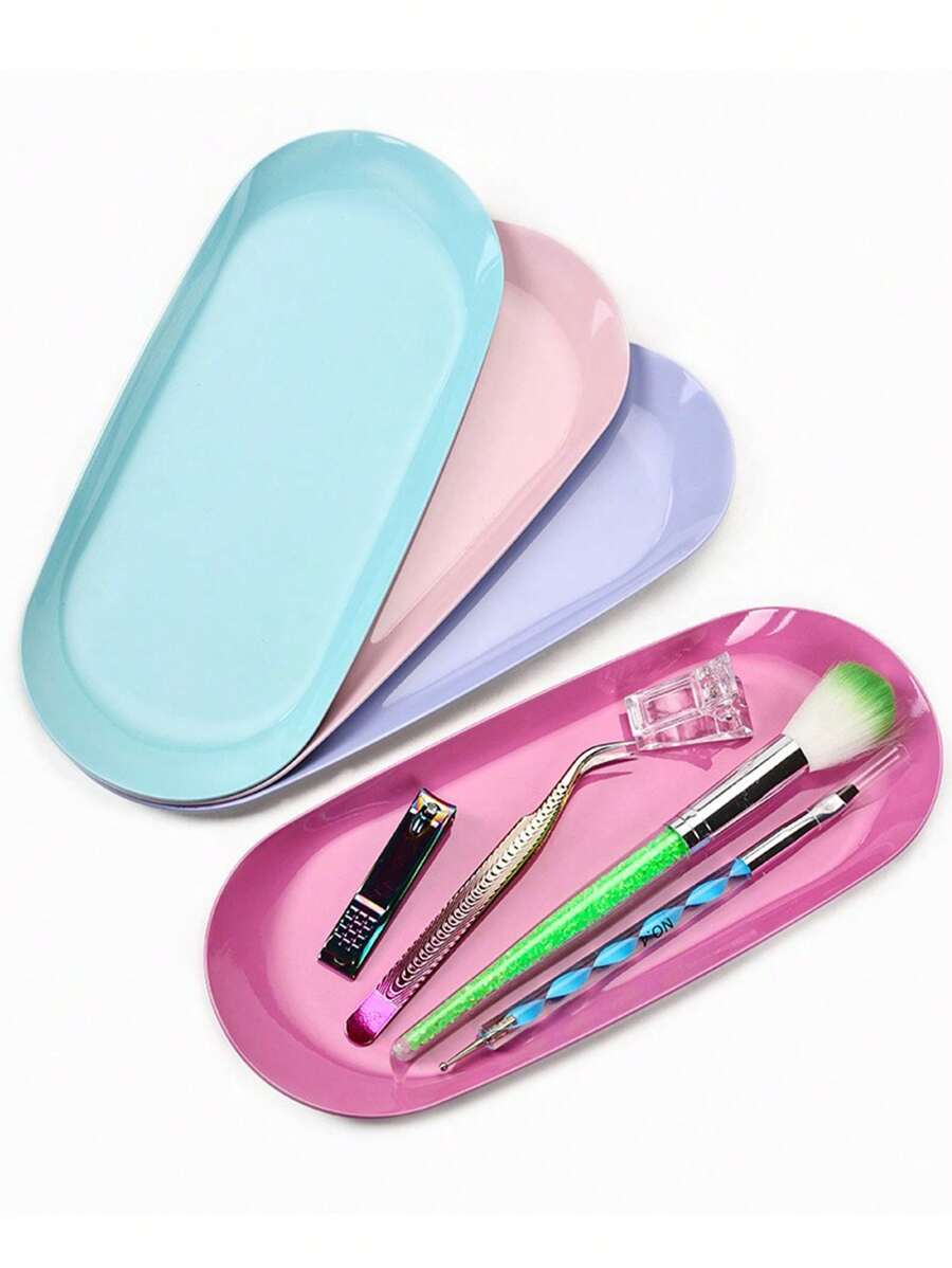 椭圆形金属托盘，不锈钢首饰托盘，美甲桌面收纳托盘，ins风 - 彩色 - 查看 1