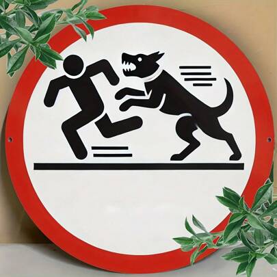 1个耐用金属防狗袭击警示牌，8x8英寸，防水防褪色，适用于家居、办公室、卧室、厨房、餐厅和酒吧装饰 - 易于悬挂，持久耐用的箔片雕刻设计，孔型随机。