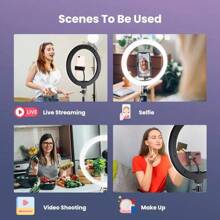 12/14Inch Ring Light With Extendable Tripod Stand, LED Circle Lights With Phone Holder For Live Stream/Makeup/Video, Compatible With All Phones - Multicolor - View 10