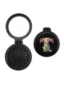 1 buah Sisir Mini Eksklusif Pernikahan Motif Bunga 26 Huruf yang Lucu, Sisir Mini Bantalan Udara yang Ringkas dan Portabel dengan Pijat Kantung Udara Lipat, Cermin Terintegrasi, Penting untuk Perjalanan dan Berkemah - Hitam - View 24