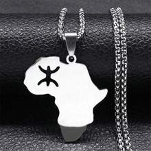 Berber Africa Map Necklace For Women, Men Stainless Steel Gold/Silver Color Stunning Lettering Kabyle Berber Necklace