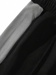 男士休闲宽松拼接拼布运动直筒裤 - 黑色 - 查看 4