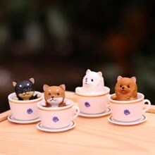1pc Random Mini Desktop Cat Cup Puppy Ornament - Multicolor - View 1