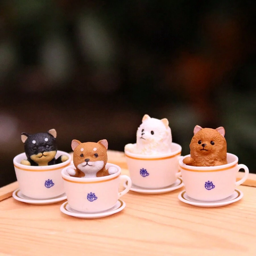1pc Random Mini Desktop Cat Cup Puppy Ornament - Multicolor - View 1