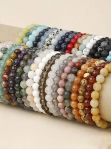 1pc Men's Beaded Bracelet 8mm Rhodonite Agate Healing Crystal Gem Bracelet Mala Yoga Meditation Jewelry Gifts For Women Men-Calm,Confidence,Protection,Success