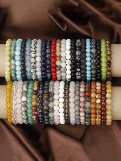 1pc Men's Beaded Bracelet 8mm Rhodonite Agate Healing Crystal Gem Bracelet Mala Yoga Meditation Jewelry Gifts For Women Men-Calm,Confidence,Protection,Success