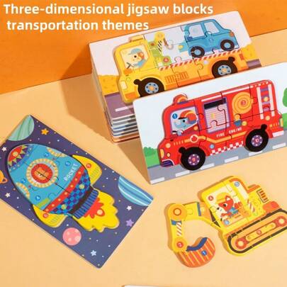 20st barn byggfordon träpussel, pedagogisk leksak