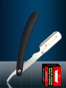 Navaja de afeitar de barbería, navaja de afeitar antigua, afeitadora manual con hoja - Negro - Ver 1