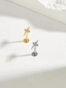 1pc Fashionable Stainless Steel 4-Pointed Star Shape Diamond Stud Earrings, Suitable For Women's Daily Wear - Star - View 1