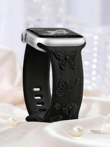 3D Blumen geprägtes Band kompatibel mit Bändern 49mm 46mm 45mm 44mm 42mm 41mm 40mm 38mm, Schmetterlings Blumen wasserdichte Sport Silikon Armband Ersatz Armband kompatibel mit Serien 10 9 8 7 6 5 4 3 2 1 SE für Frauen