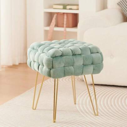 Madera Nieve Taburete de cosmética Moderno de Terciopelo, otomano Rectangular con Patas de Metal Dorado, Taburete Acolchado, Taburete de Tejido Terciopelo (38P x 38An x 41.5Al cm)