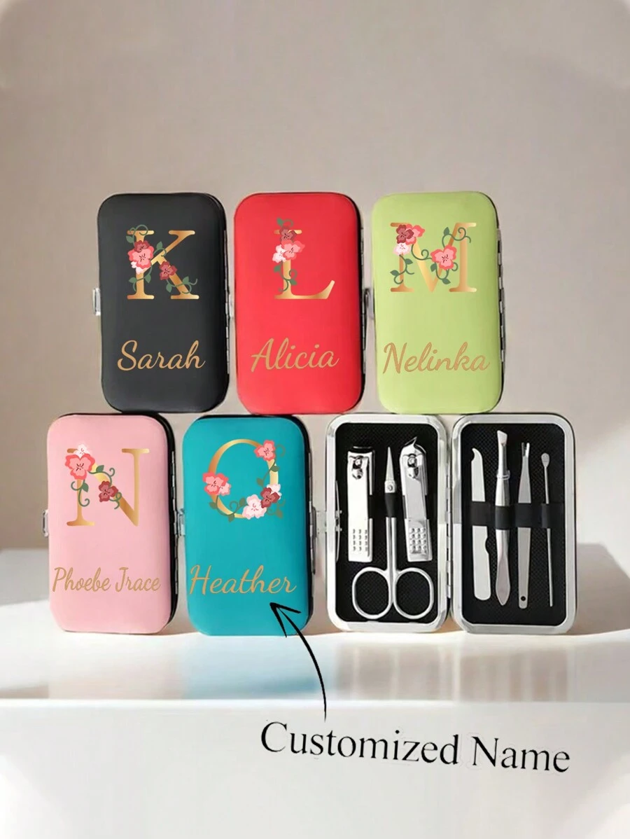 1pcCustom Name Text Elements Nail Clipper Set Portable Candy Color 7-Piece Home Nail Tools Nail Clipper Eyebrow Clipper Full Set