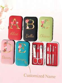 1pcCustom Name Text Elements Nail Clipper Set Portable Candy Color 7-Piece Home Nail Tools Nail Clipper Eyebrow Clipper Full Set