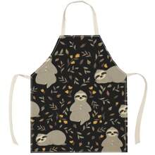 1pc Linen Apron With Banana, Sloth Pattern, Creative Funny And Fashionable Print For Home Cleaning, Waterproof, Oil-Proof, Easy To Clean, Suitable For Kitchen Cooking, Baking, Work Wear