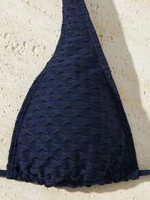 Fashion Special Fabric Solid Color Bikini Set Swimwear, For Summer Beach Vacation - Blue - View 3