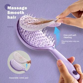 1 st självrengörande anti-tangle massage hårborste för kvinnor, torr/våt användning, bärbar, ABS-material, macaronfärg Hårstyling, hårborste, kam, hårverktyg, hårprodukter och tillbehör för frisörsalong Skönhetsresor Essentials
