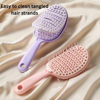 1 件女士自清洁防缠结按摩发刷，干湿使用，便携式，ABS 材质，马卡龙色发型设计，发刷，梳子，美发工具，美发产品及配件，适用于理发沙龙美容旅行必需品