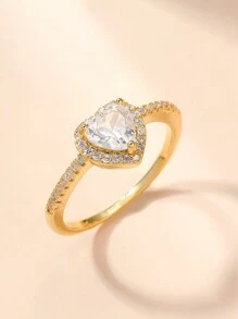 礼盒方晶锆石镶嵌心形结婚戒指，适合女性婚礼订婚情人节、妈妈、母亲、母亲节、礼物 - 金色 - 查看 13