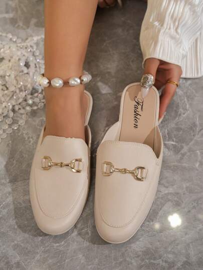 女士穆勒凉鞋，链条装饰，镂空防滑夏季学生拖鞋