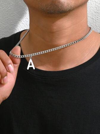 1 Pc Name Initial Necklace Snake Chain Stainless Steel 26 Letter Pendant Necklace Men's Gift