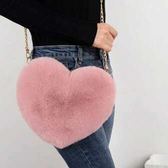Cute Heart-Shaped Fluffy Crossbody Bag, Stylish Zipper Wallet - Perfect Valentine's Gift For Women, Suitable For Phone, Tissue, Lipstick, Compact Multi-Function Casual Shoulder Bag, Fashionable Heart Purse, Perfectly Match With Valentine's Day Dress, Perfectly Matching With Fall Outfits Women, New Arrival Fur Bag For Women