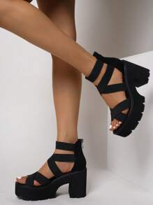 Women's Fashionable Black Retro Roman Chunky Heel Casual Vacation Thick Sole Sandals