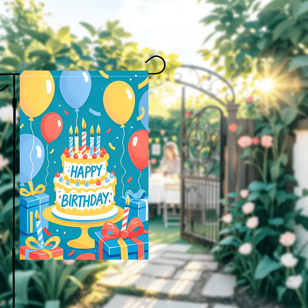 1pc Happy Birthday Garden Flag, Made Of Polyester Material, Decoration Flag For Outdoor Celebrations, Lawn And Yard Party Decor, Suitable For All Seasons