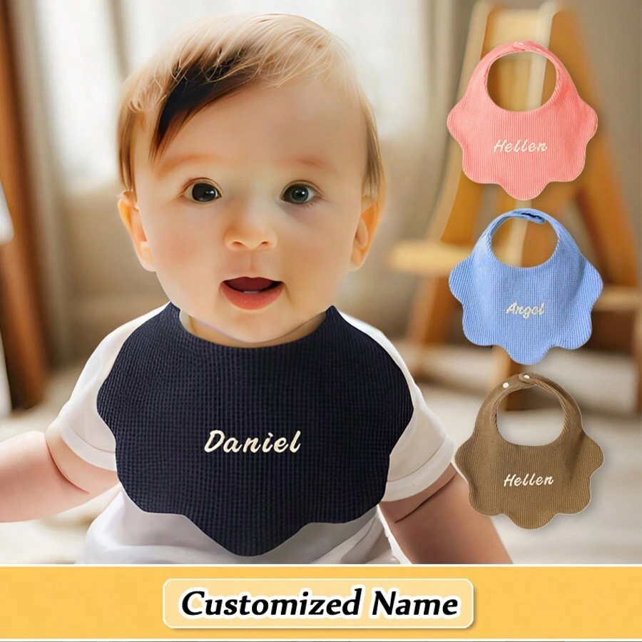 [Custom Product, Personalized Text] 1pc Customized Baby Bib, Adjustable Snap Closure Solid Color Baby Drool Bibs, Soft & Breathable, Highly Absorbent, Custom Embroidered Name, Newborn Gift, Christmas, Halloween, New Year Gift,Delicate Romance,Baby,Customized Baby Bibs