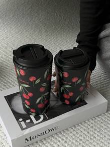 1 件 350ml-450ml（11.8oz-15.2oz）双层不锈钢隔热玻璃杯，水彩樱桃风格旅行杯，可重复使用杯子，适用于办公室、家庭、户外、汽车，是节日、生日、情人节、返校的好礼物