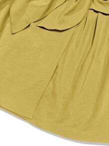 女式无袖纯色立领系带腰部口袋连衣裙，优雅通勤风格，春夏 - 黃色 - 查看 4