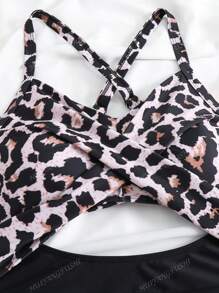 Sexy Criss-Cross Strap Hollow Floral Print Patchwork Slimming One-Piece Swimsuit, For Summer Beach Vacation
