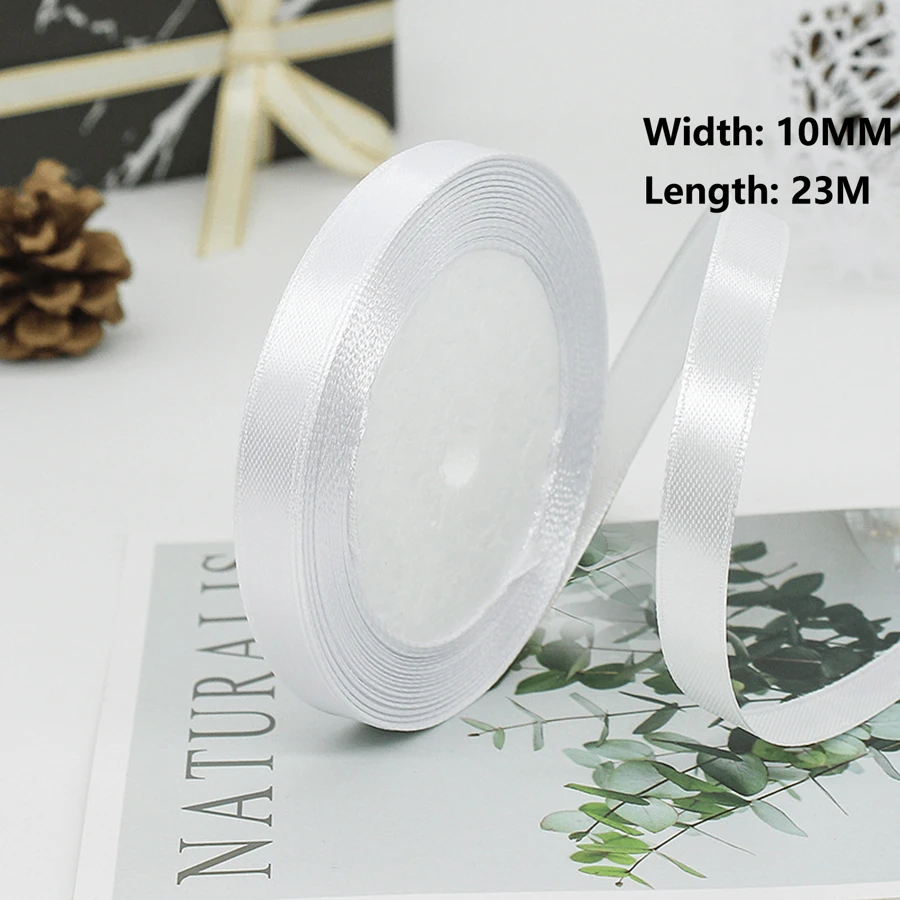 1pc 1cm/2cm/4cm Width White Satin Ribbon Double Sided Satin Polyester ...