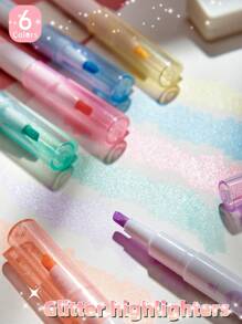 6 PIEZAS Bolígrafos resaltadores brillantes y con purpurina, Resaltadores con purpurina, Marcadores resaltadores con purpurina para notas brillantes, diarios, escuela y oficina. De vuelta a la escuela