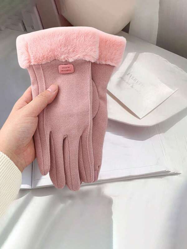 1 pieza Guantes gruesos y cálidos para otoño e invierno, guantes que se pueden usar en pantallas táctiles, protección contra el frío y el viento, sencillos y lindos para estudiantes y adultos, a prueba de viento para ciclismo