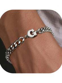 1 件男式不锈钢链首字母可调节手链，百搭时尚