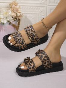 Sandal đế xuồng mùa hè dành cho nữ, chất liệu nhựa mềm, họa tiết da báo, viền màu sáng, phong cách đường phố cá tính, dép xỏ ngón kiểu Âu Mỹ. - da báo - Xem 4