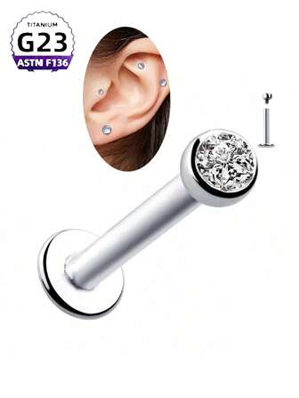 CatDObo 1 Piece 1.2mm 2-4mm Diamond Titanium Alloy Lip Nail G23 Titanium Encrusted With Diamond Cup Bowl Shaped Earring Internal Thread Ear Bone Rigid Nose Jewelry Wholesale